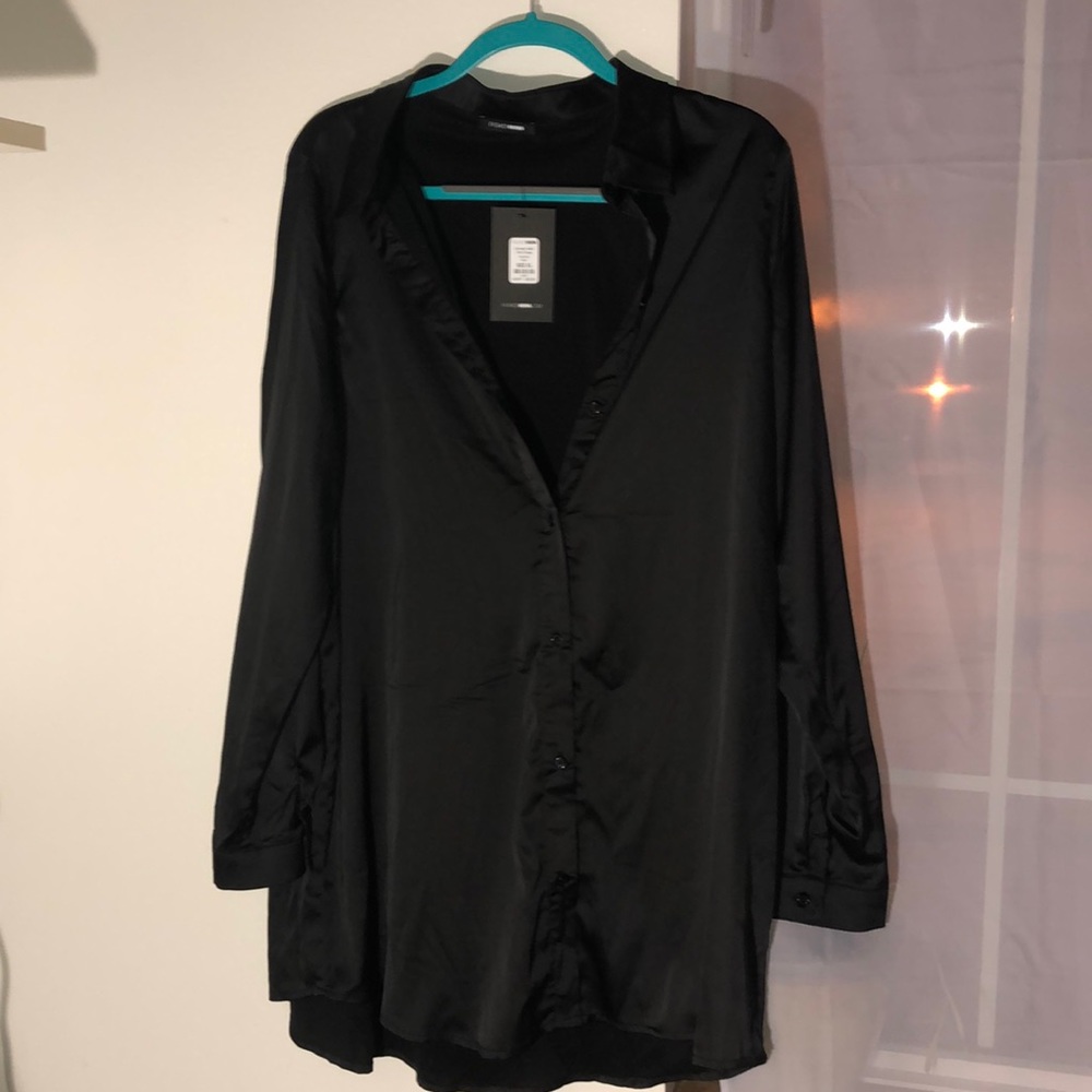 Black Camden Satin Shirt Dress